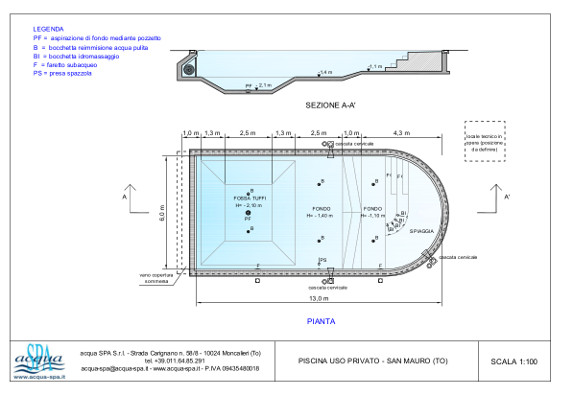piscina interrata isoblok, forma taormina, fossa tuffi, con spiaggia, idromassaggio cervicale, giochi d'acqua, piscina costruita a Moncalieri progetto e realizzazione Acqua SPA® 